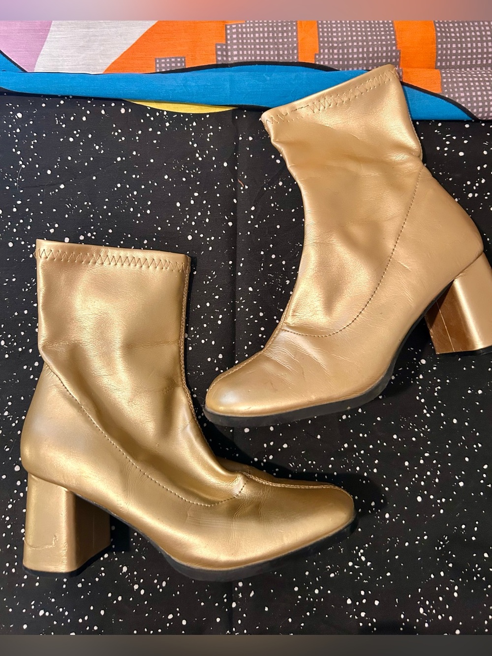 Gold Go Go Boots With Block Heel